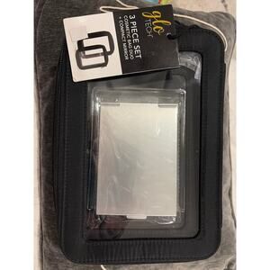gloTECH 3 Piece Set Cosmetic Bag & Mirror, Black